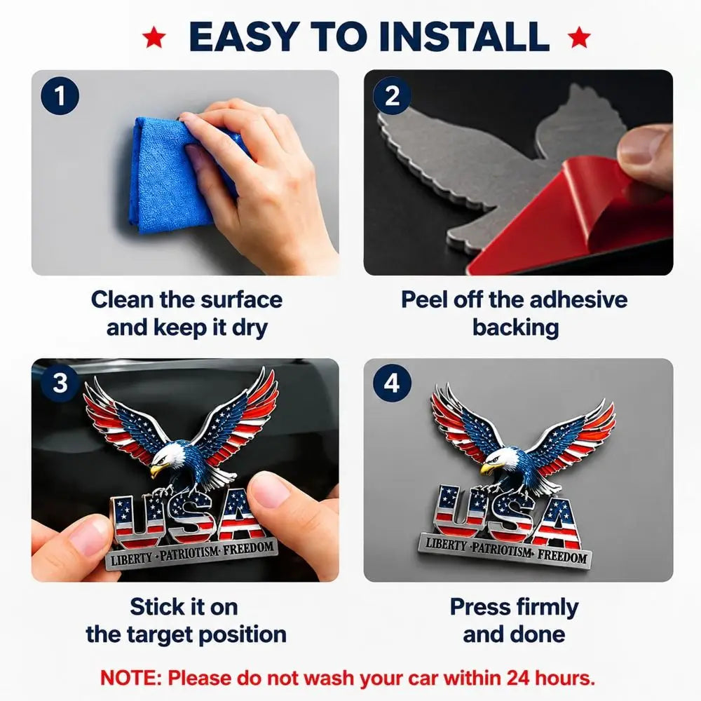3D USA Eagle & Flag Zinc Alloy Car Emblem – Faith Family Freedom