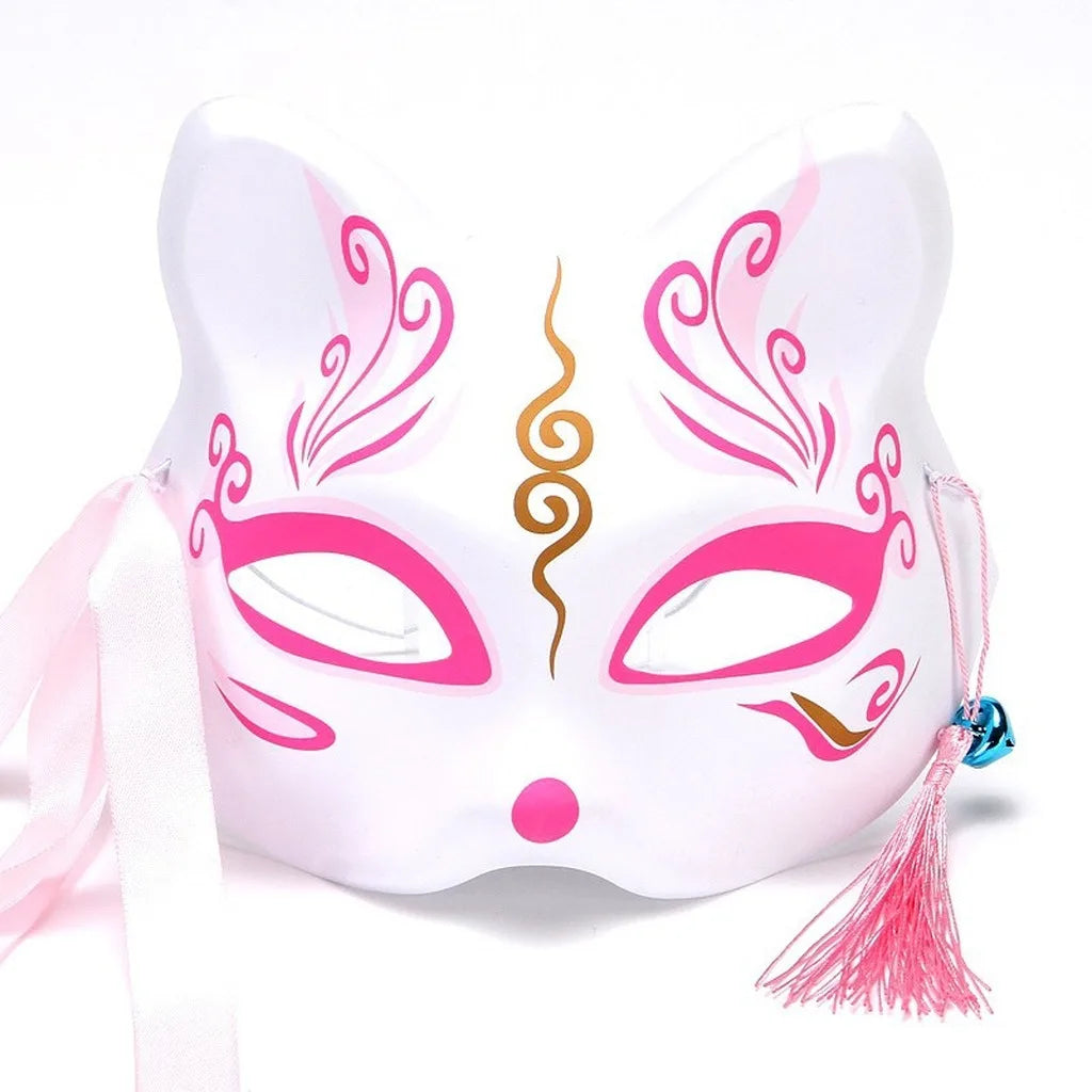 Japanese PVC Half-Face Masquerade Mask with Tassels & Bells