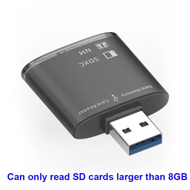 USB 3.0 SD/SDXC & NM Nano Memory Card Reader 8GB–128GB