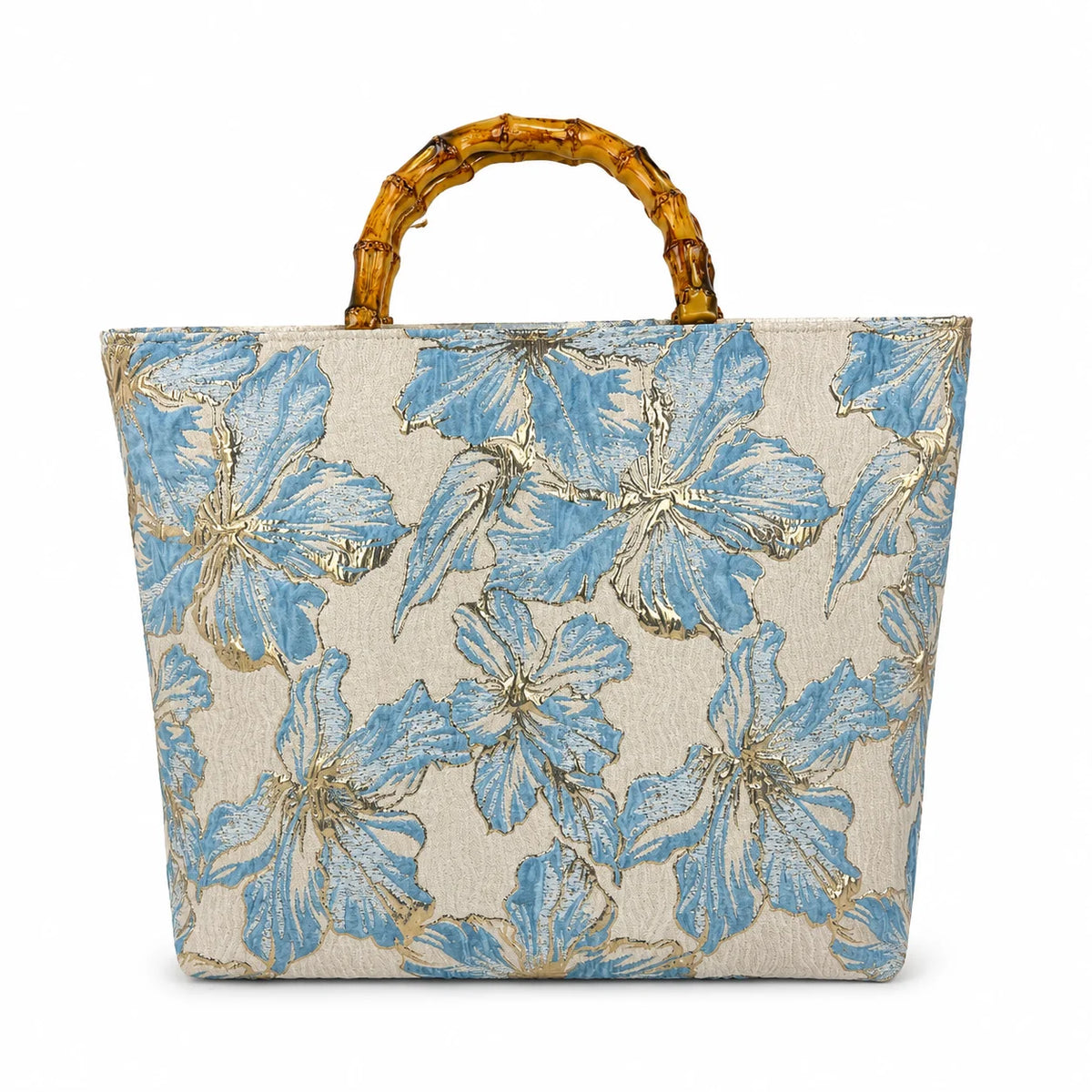 Women's Floral Tote Bag – Bamboo Handle Beach Shoulder Bag