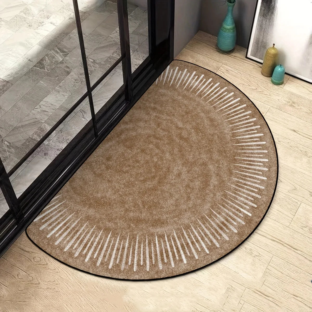 Vintage Brown Semi-Circular Doormat | Non-Slip & Washable