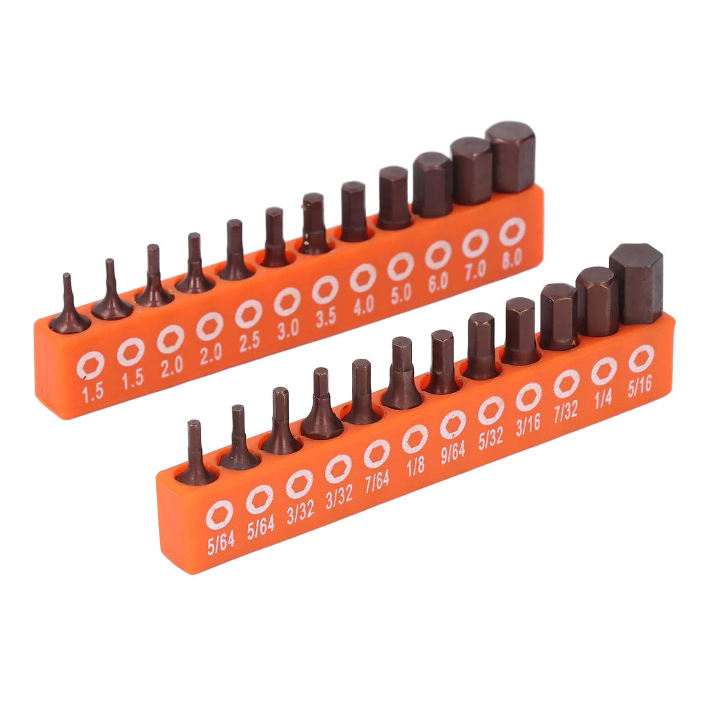 24-Piece S2 Alloy Steel Hex Bit Set – Metric & SAE + Holder