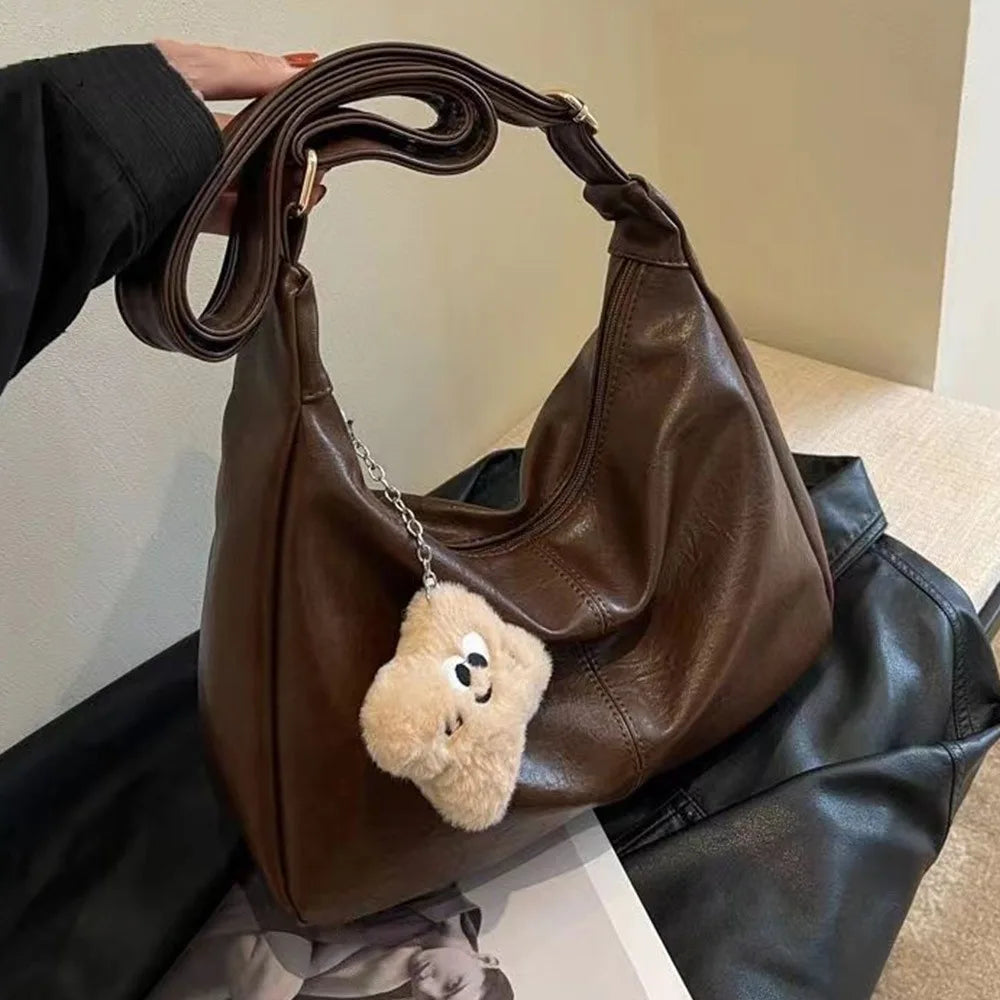Women's PU Leather Slouchy Shoulder Bag – Retro Hobo Tote