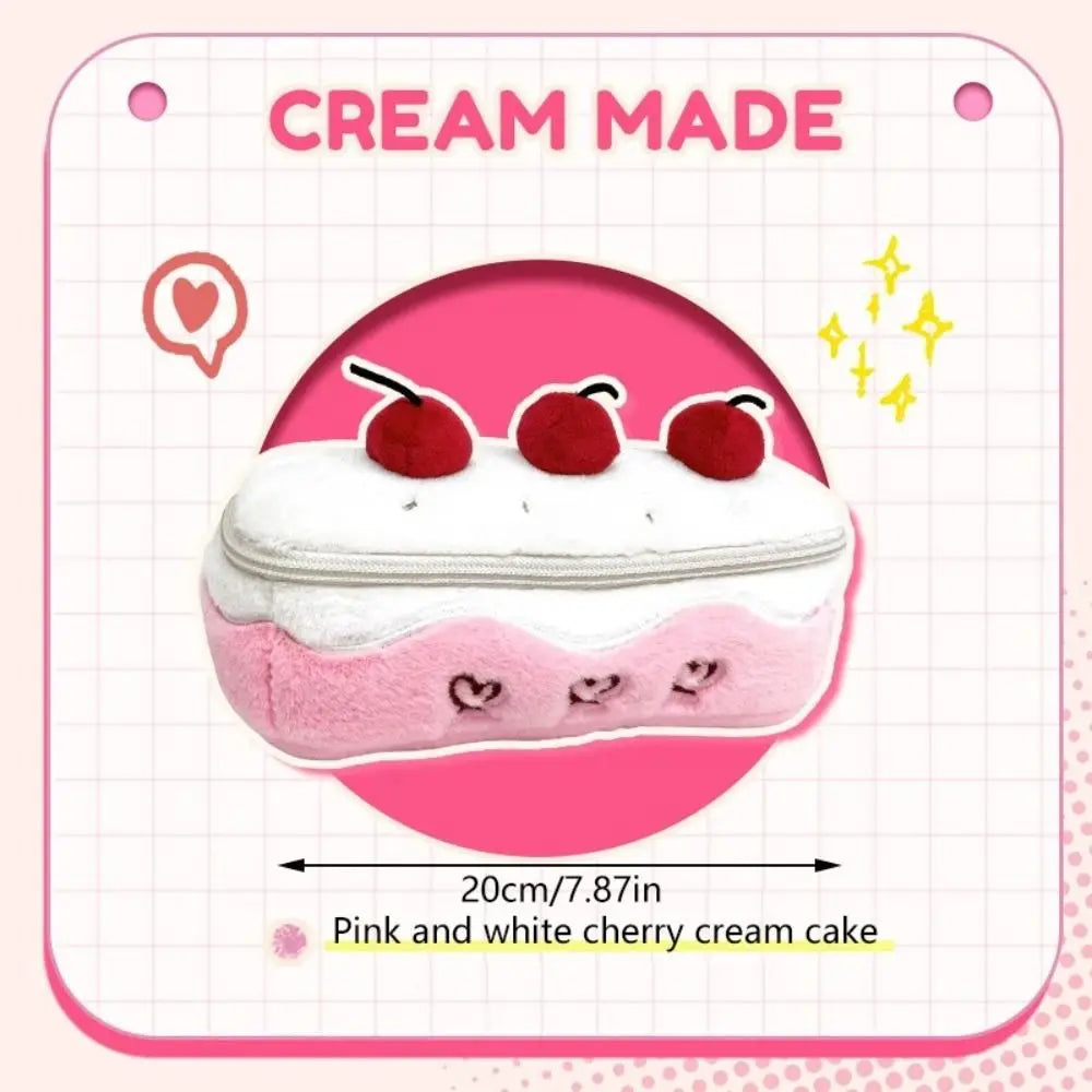 Cherry Cake Plush Pencil Case – Large Capacity Stationery Bag