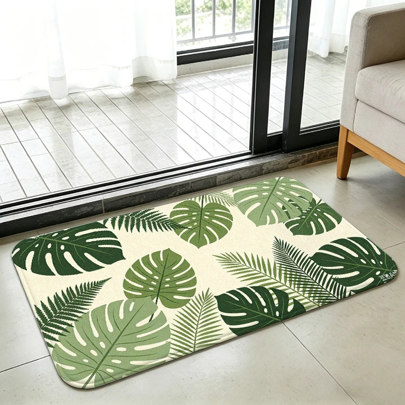 VIKAMA Boho Tropical Plant Flannel Rug – Washable Indoor Mat