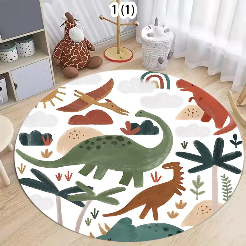 Round Kids Cartoon Road Track Play Rug – Non-Slip Mat