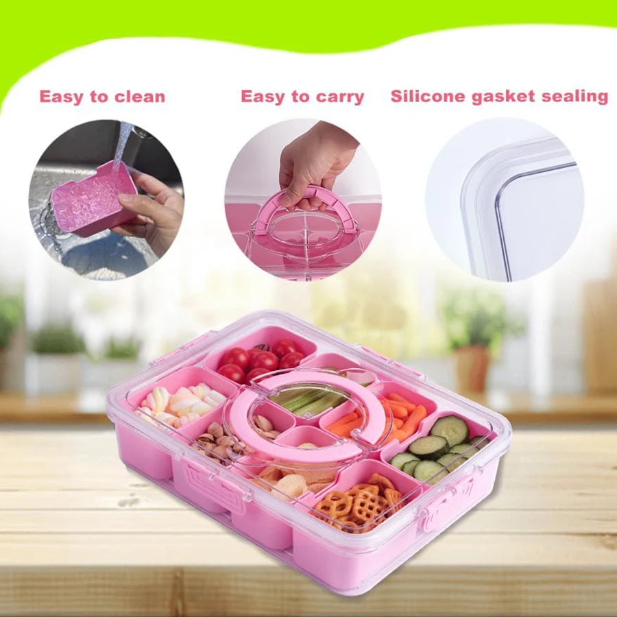 Snackle Box 8-Compartment Divided Serving Tray with Lid