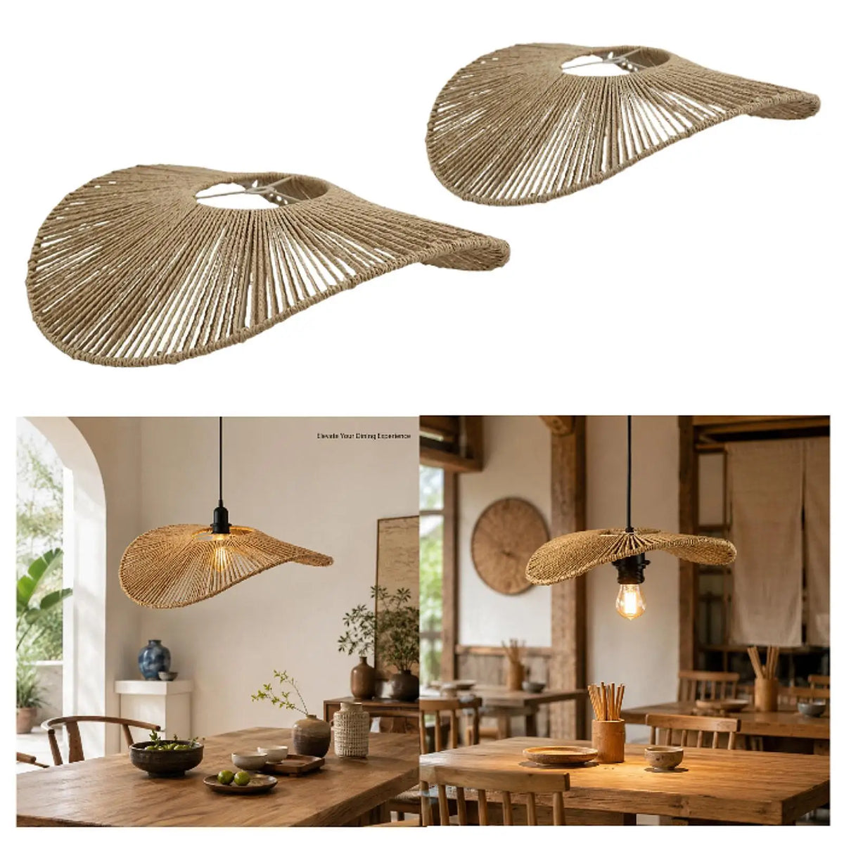 Natural Paper Rope Woven Pendant Lamp Shade | Boho Farmhouse