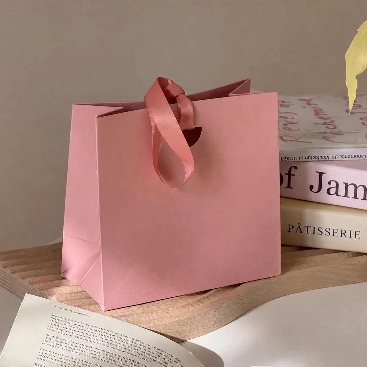 Solid Color Paper Gift Bag with Satin Ribbon Handle