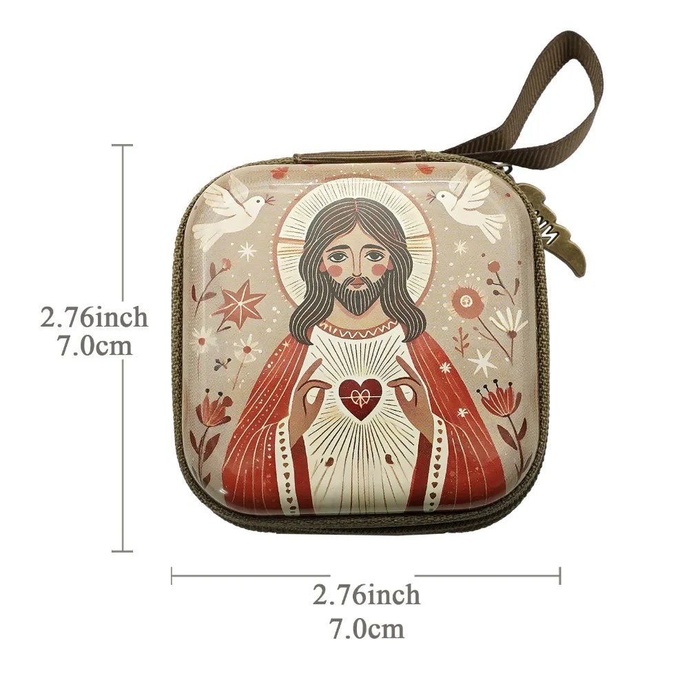 Virgin Mary Rosary Storage Bag – Zippered Prayer Pouch 7x7cm