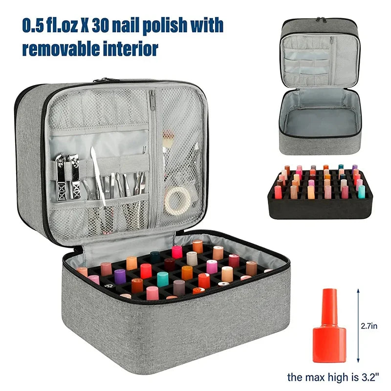 Portable 30-Grid Double Layer Nail Polish Storage Bag Organizer