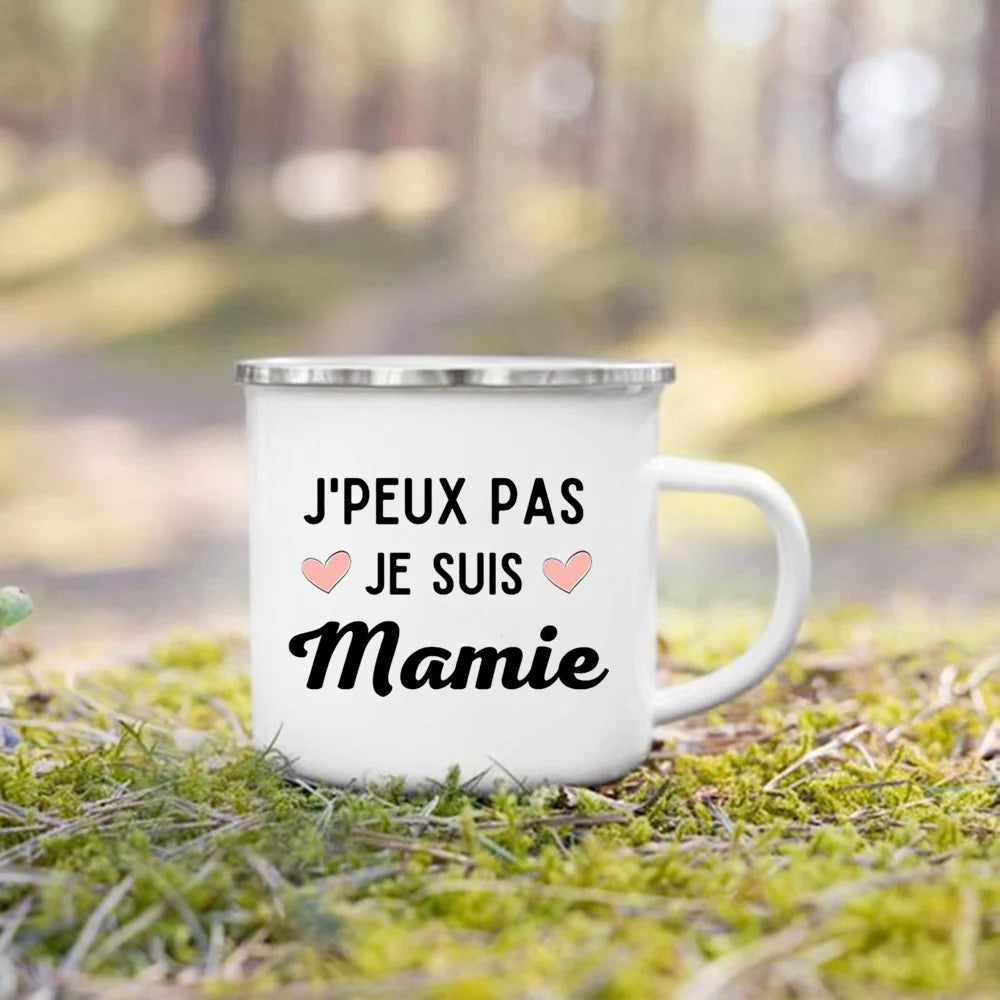 Super Papy Mamie Enamel Mug – Grandma & Grandpa Gift