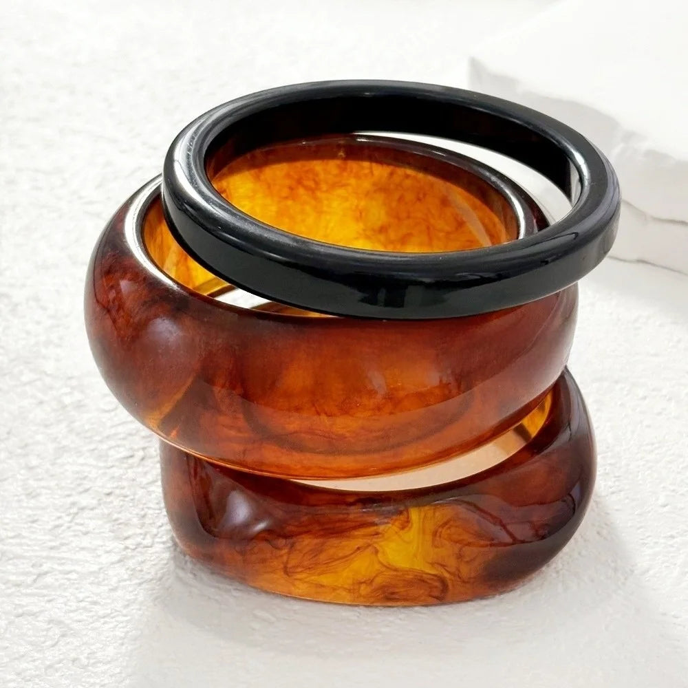 Punk Chunky Resin Bracelet Set – Marble Wide Cuff Bangles