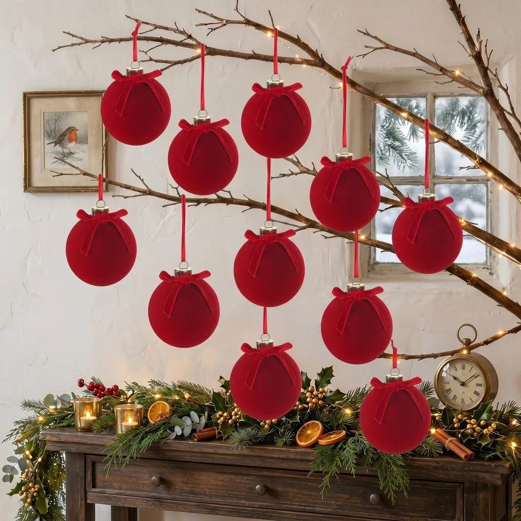 9-Piece Flocked Christmas Ball Ornament Set | Holiday Baubles