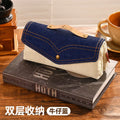 Vintage Denim Pencil Case – Large Capacity Double Layer Pouch