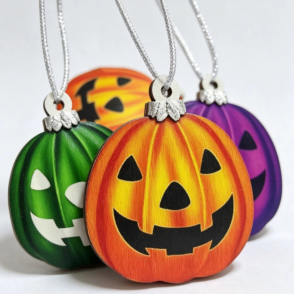Halloween Wooden Pumpkin Pendants – 12-Piece Holiday Décor Set