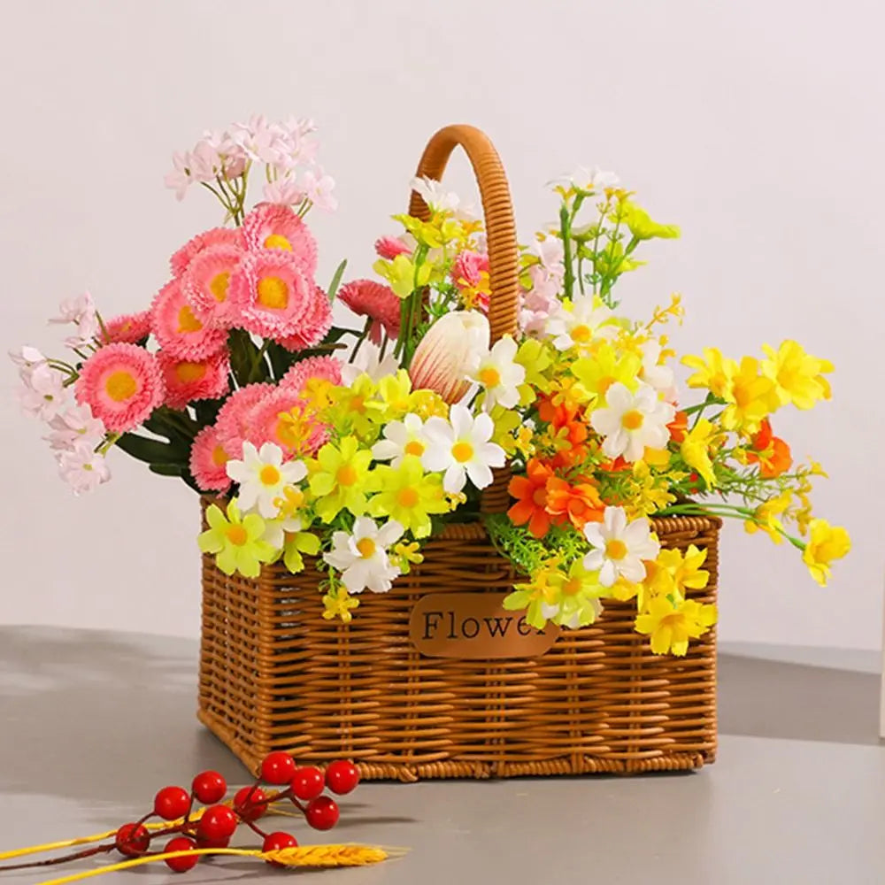 Imitation Rattan Woven Storage Basket with Handle – Brown