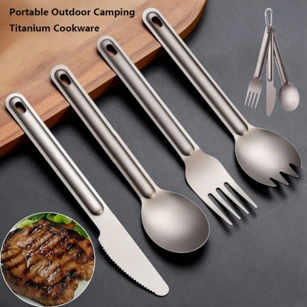 Portable Titanium Spoon & Fork – Long Handle Outdoor Cutlery