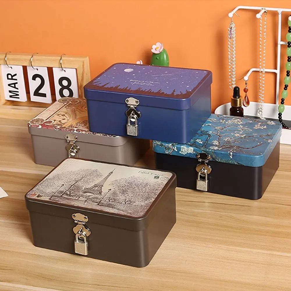 Vintage Tinplate Storage Box with Lock & Key | Jewelry Tin