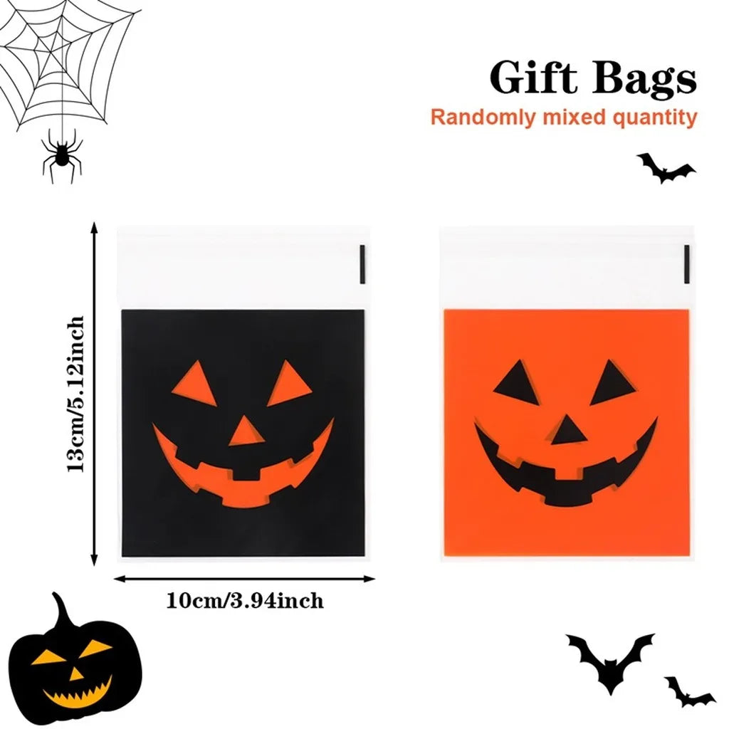 Halloween Pumpkin Self-Sealing Treat Bags – 50/100 Pack