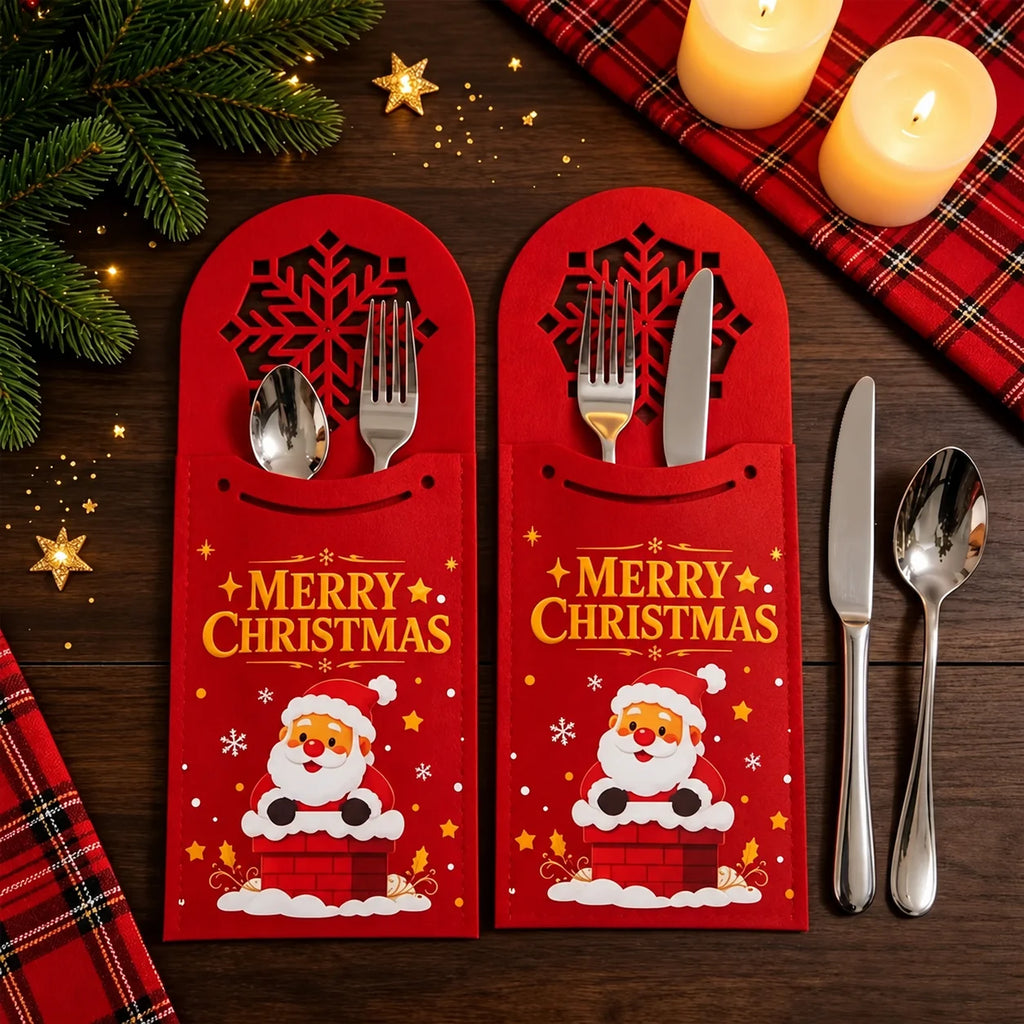 Felt Christmas Cutlery Pockets – Set of 5 Utensil Holders
