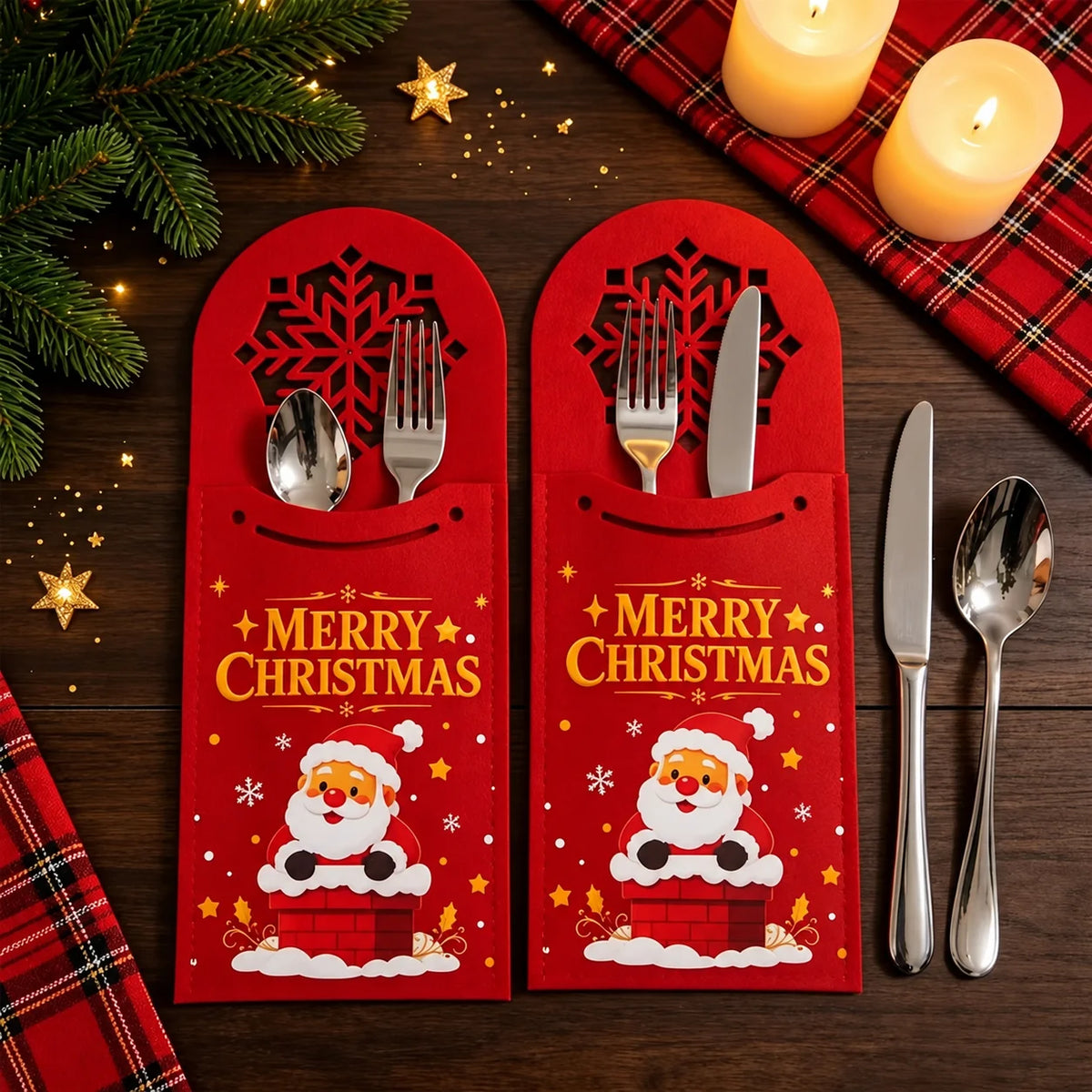 Felt Christmas Cutlery Pockets – Set of 5 Utensil Holders