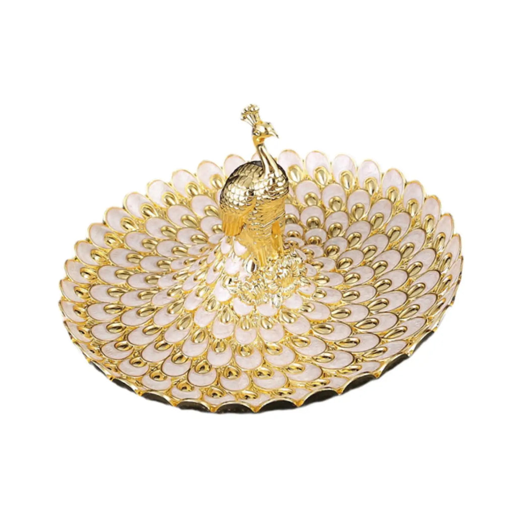 Decorative Peacock Metal Snack Tray – Multicolor Fruit Bowl