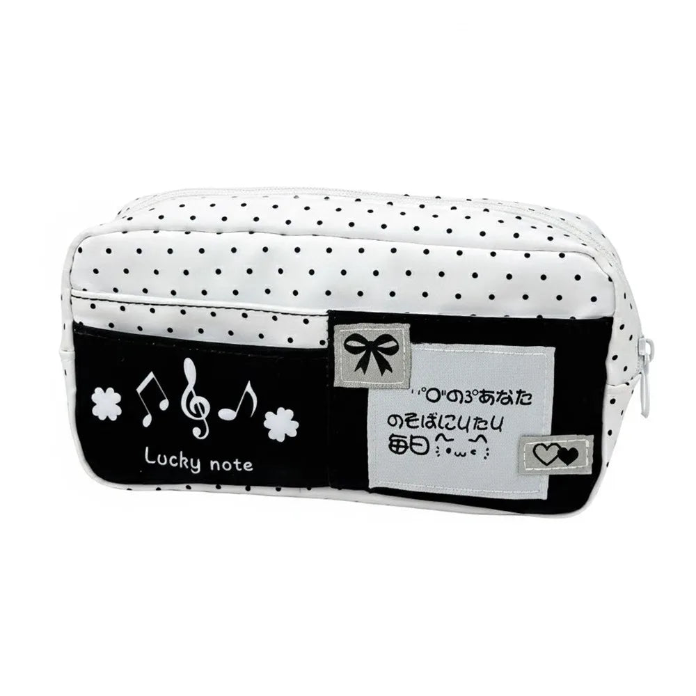 Black Polka Dot Pencil Case – Large Capacity Stationery Pouch
