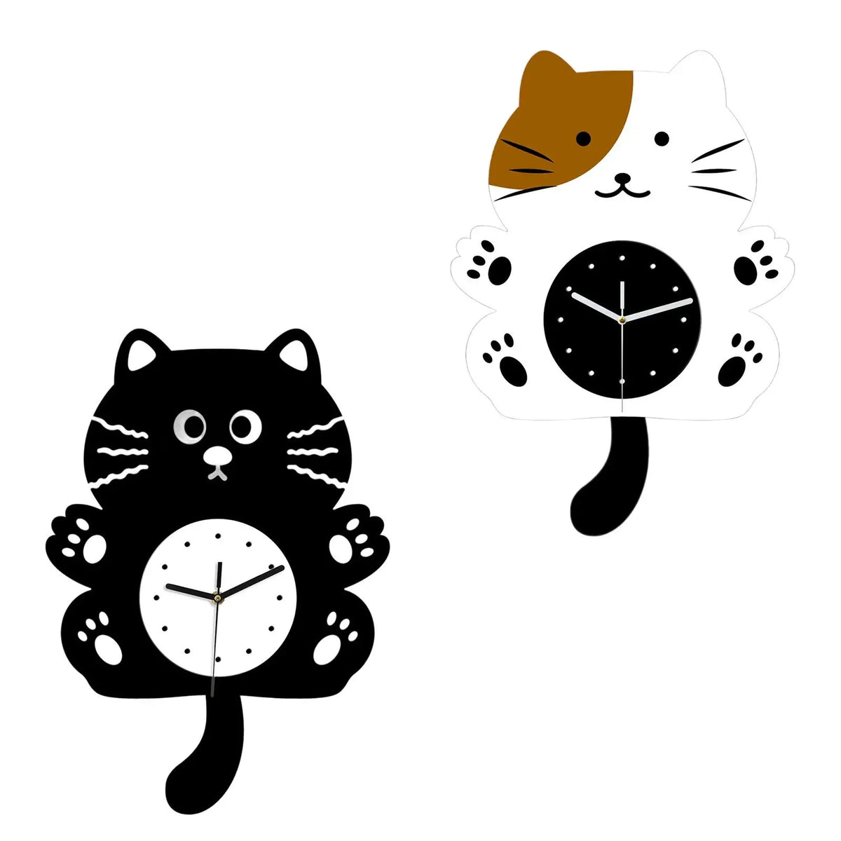 Cat Shaped Silent Wall Clock – Swinging Tail Kids Room Decor
