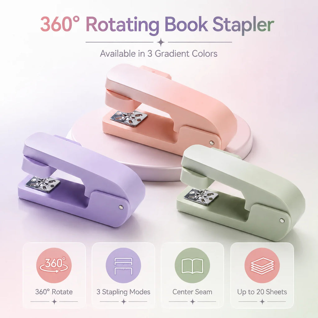 360° Rotating Stapler | Multi-Angle Center Seam Book Stapler