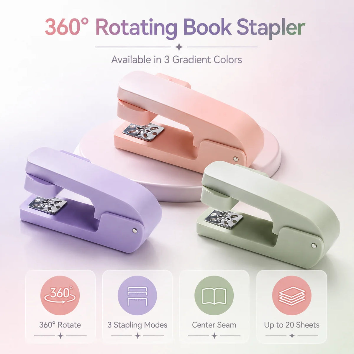 360° Rotating Stapler | Multi-Angle Center Seam Book Stapler