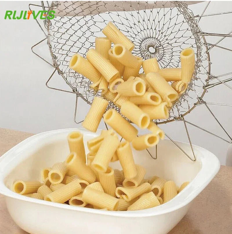 Foldable Stainless Steel Fry Colander & Mesh Strainer Basket