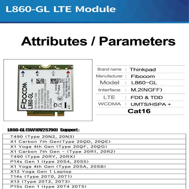 L860-GL CAT16 4G LTE WWAN M.2 Card for ThinkPad X1 Carbon T490