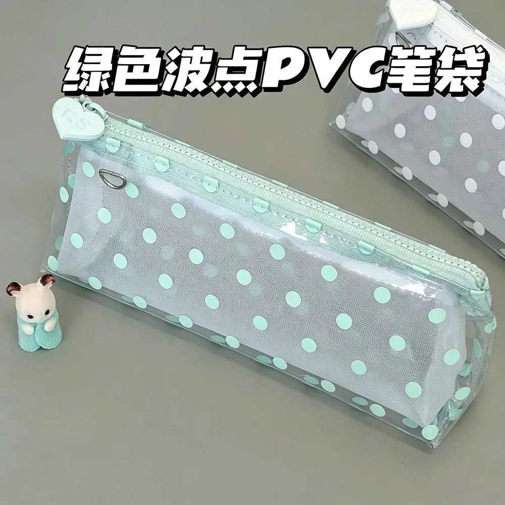 Transparent PVC Pencil Case | Korean Polka Dot Stationery Pouch