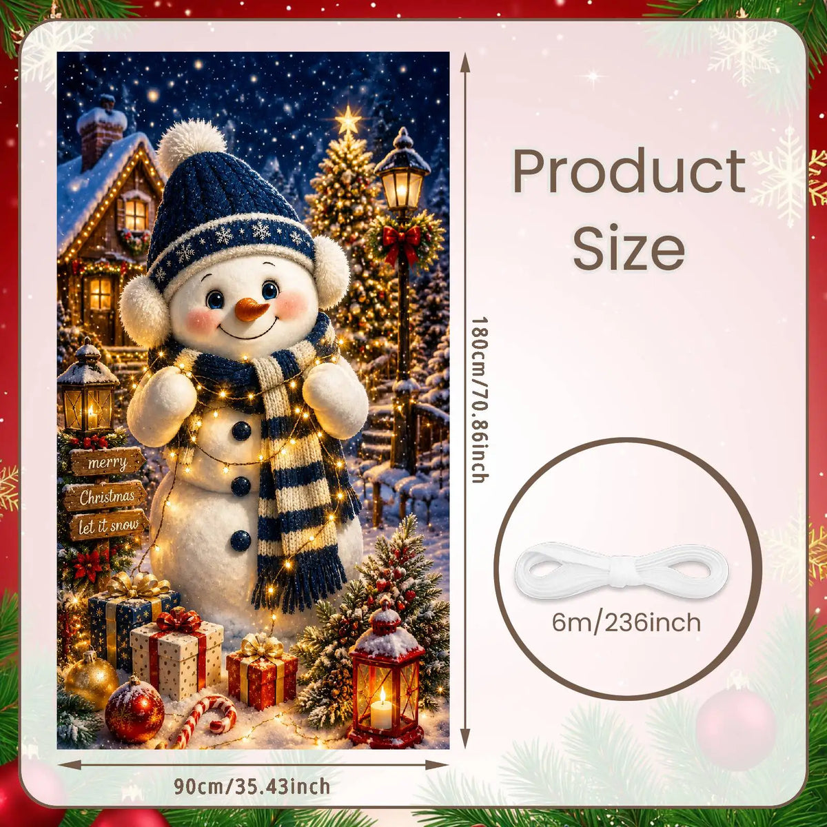 Winter Snowman Christmas Backdrop Banner 180x90cm Holiday