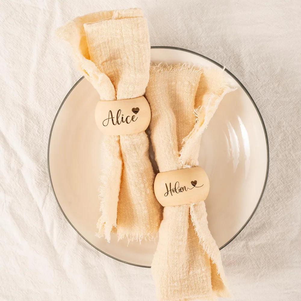 Personalized Engraved Wooden Napkin Rings – Custom Name Gift