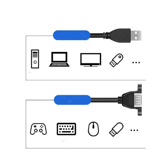 USB 2.0 Male to Female Extension Cable with Ear Screw Holes