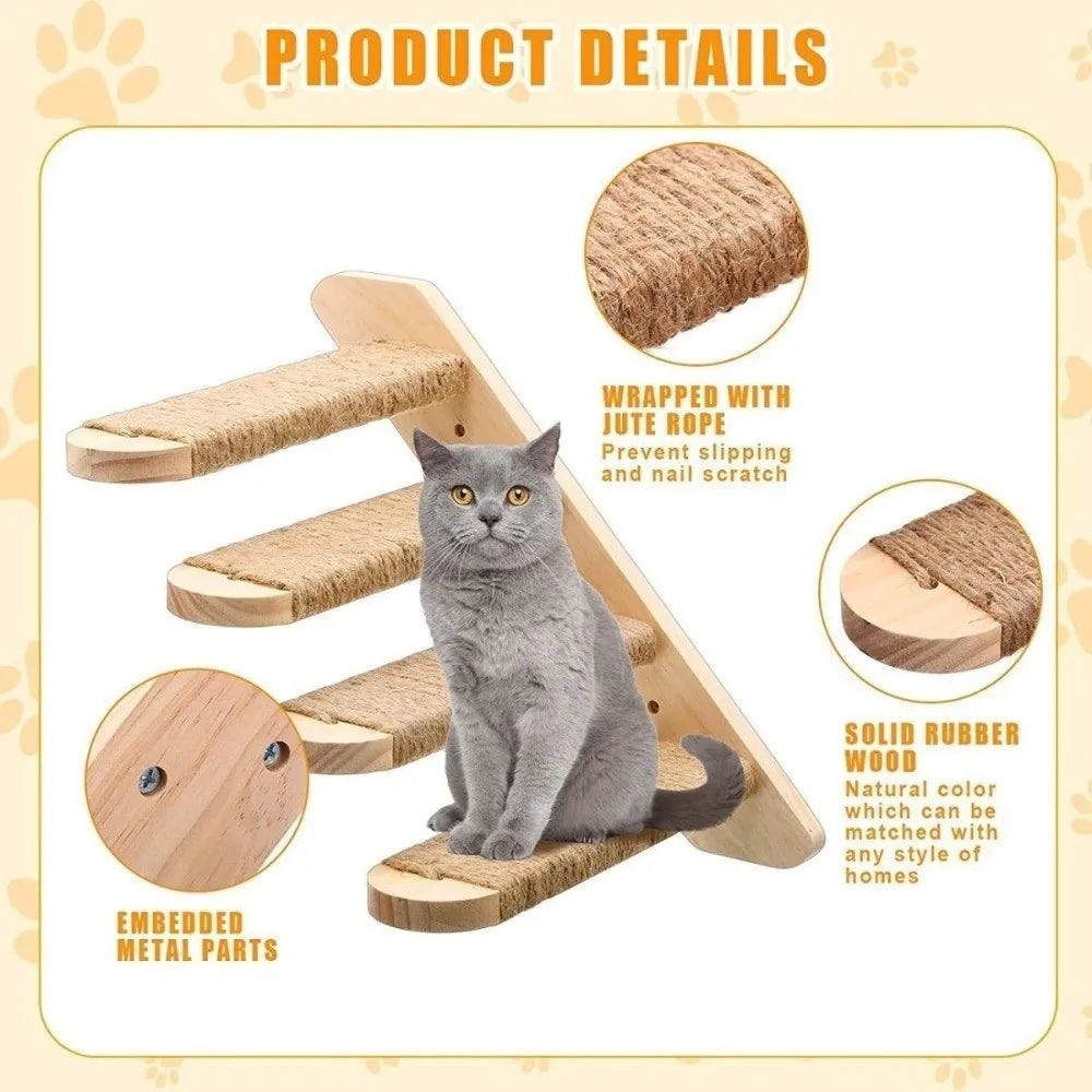 Wooden Wall-Mounted Cat Climbing Shelf & Sisal Scratcher
