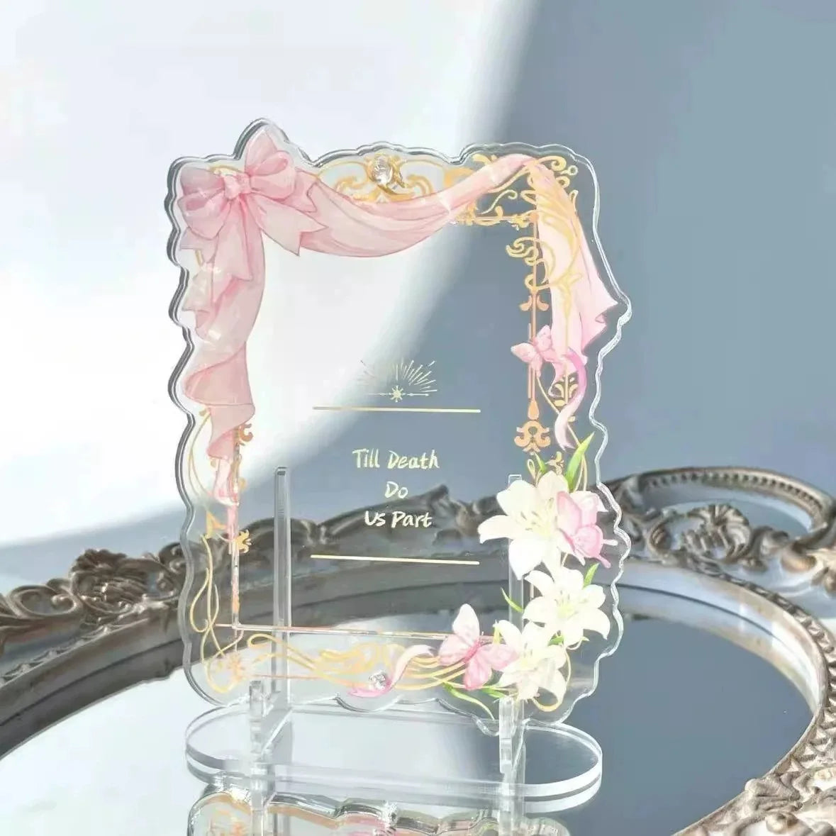Wedding Bow Floral Acrylic Photo Frame – 3" Polaroid Stand