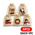 Christmas Burlap Drawstring Gift Bags – 5/12 Pack, 5 Designs