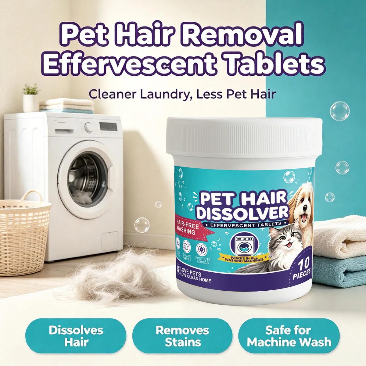 Pet Hair Removal Effervescent Tablets for Washing Machine