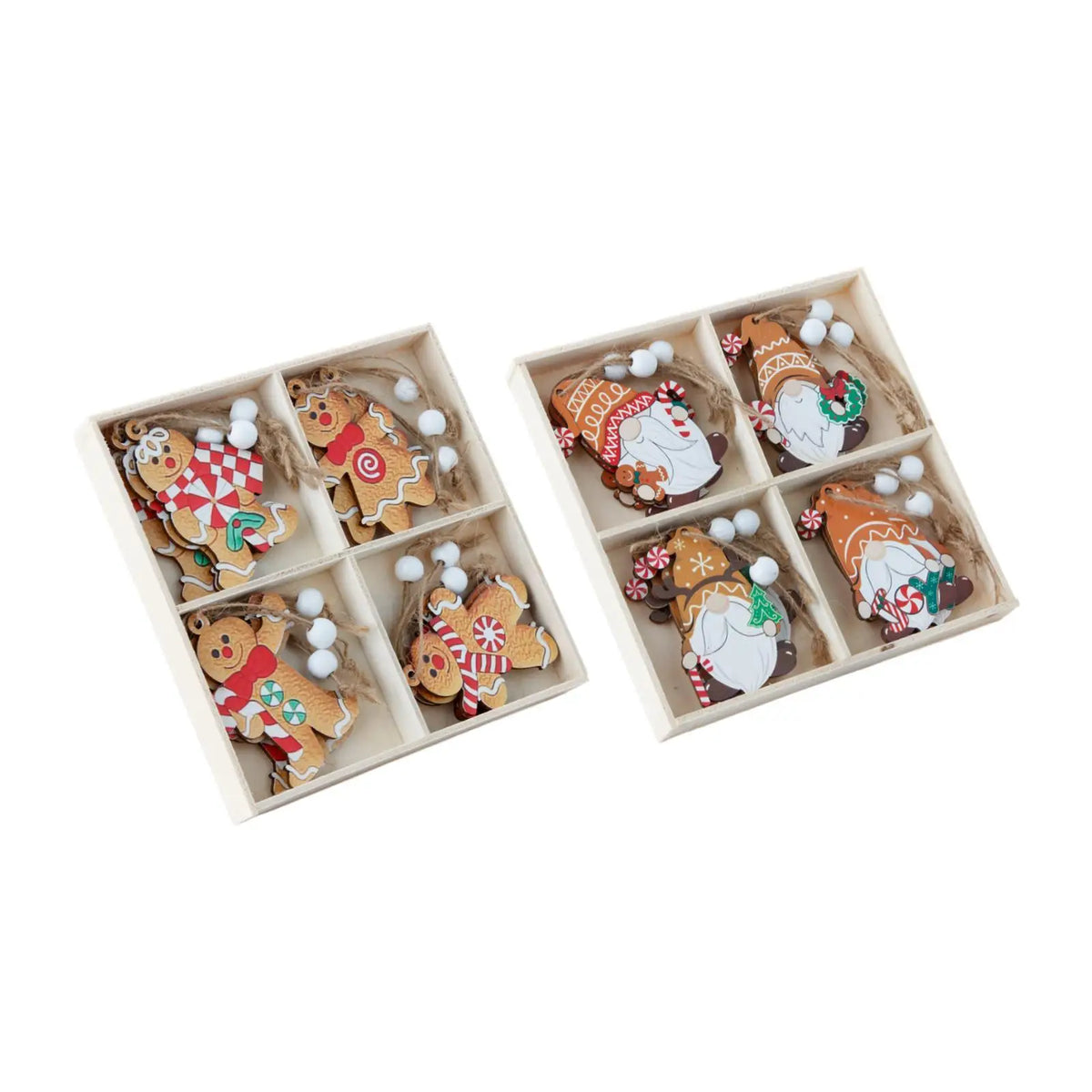 Wooden Gingerbread Man Christmas Ornaments Set of 12