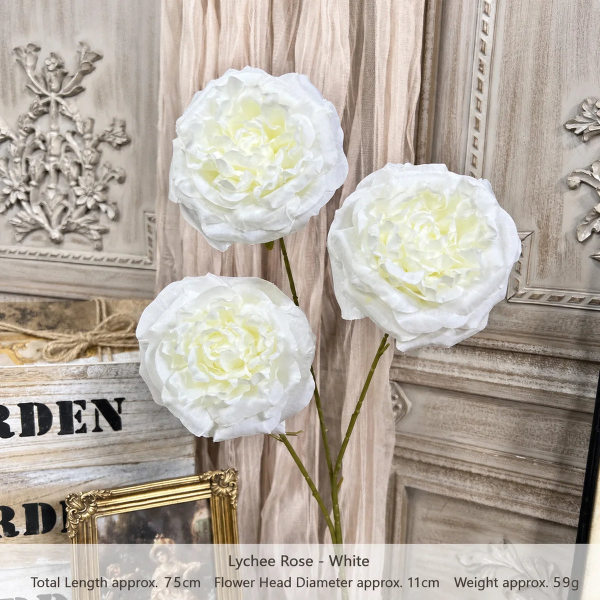 Silk Lychee Rose Artificial Flower Stem | 3 Heads, 10 Colors