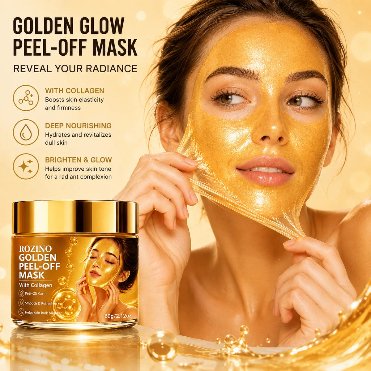 ROZINO Gold Collagen Peel-Off Face Mask 60g – Moisturizing