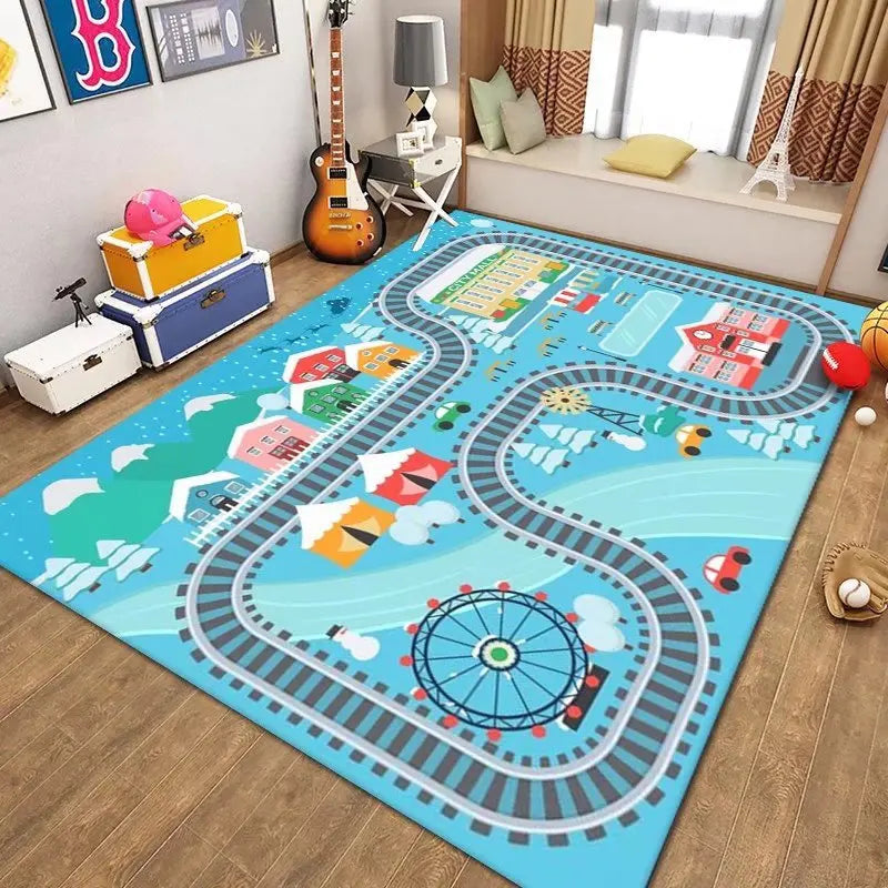 Cartoon Road Kids Play Floor Mat – Non-Slip Rug | 4 Sizes