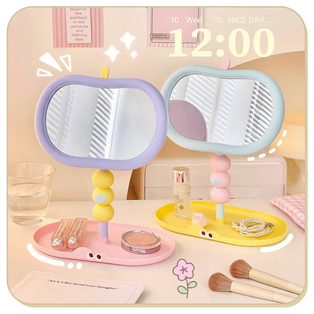 Apple-Shaped Vanity Makeup Mirror HD Rotating & Storage Tray
