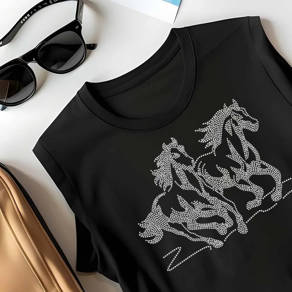 Running Horse Iron-On Rhinestone Transfer | DIY Hotfix Bling