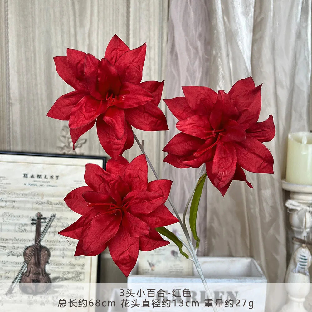 3-Stem Artificial Lily Branches 68cm | Faux Floral Home Decor