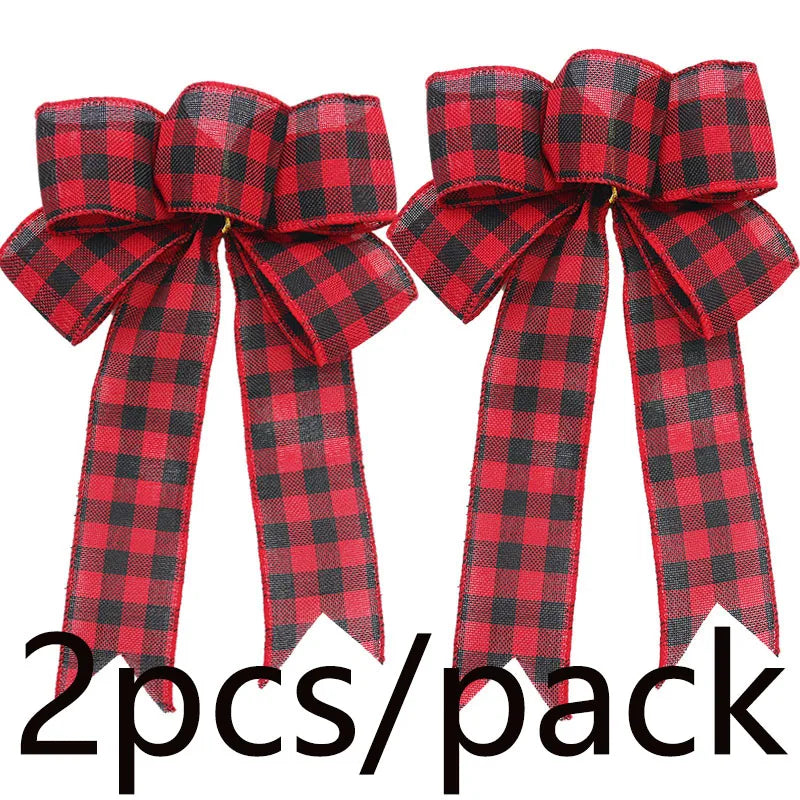 Linen Ribbon Bow Christmas Wreath & Tree Decoration – 2-Pack