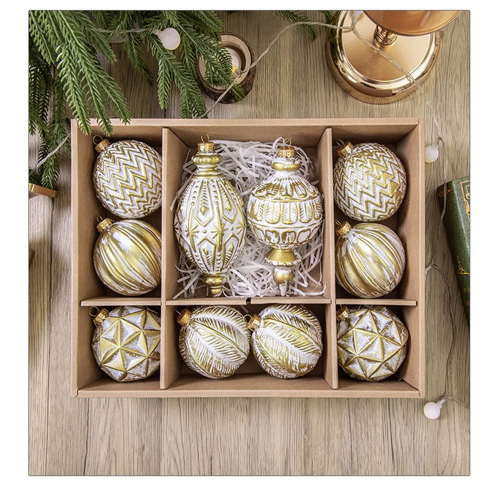 European Vintage Painted Christmas Ball Ornaments Set of 10